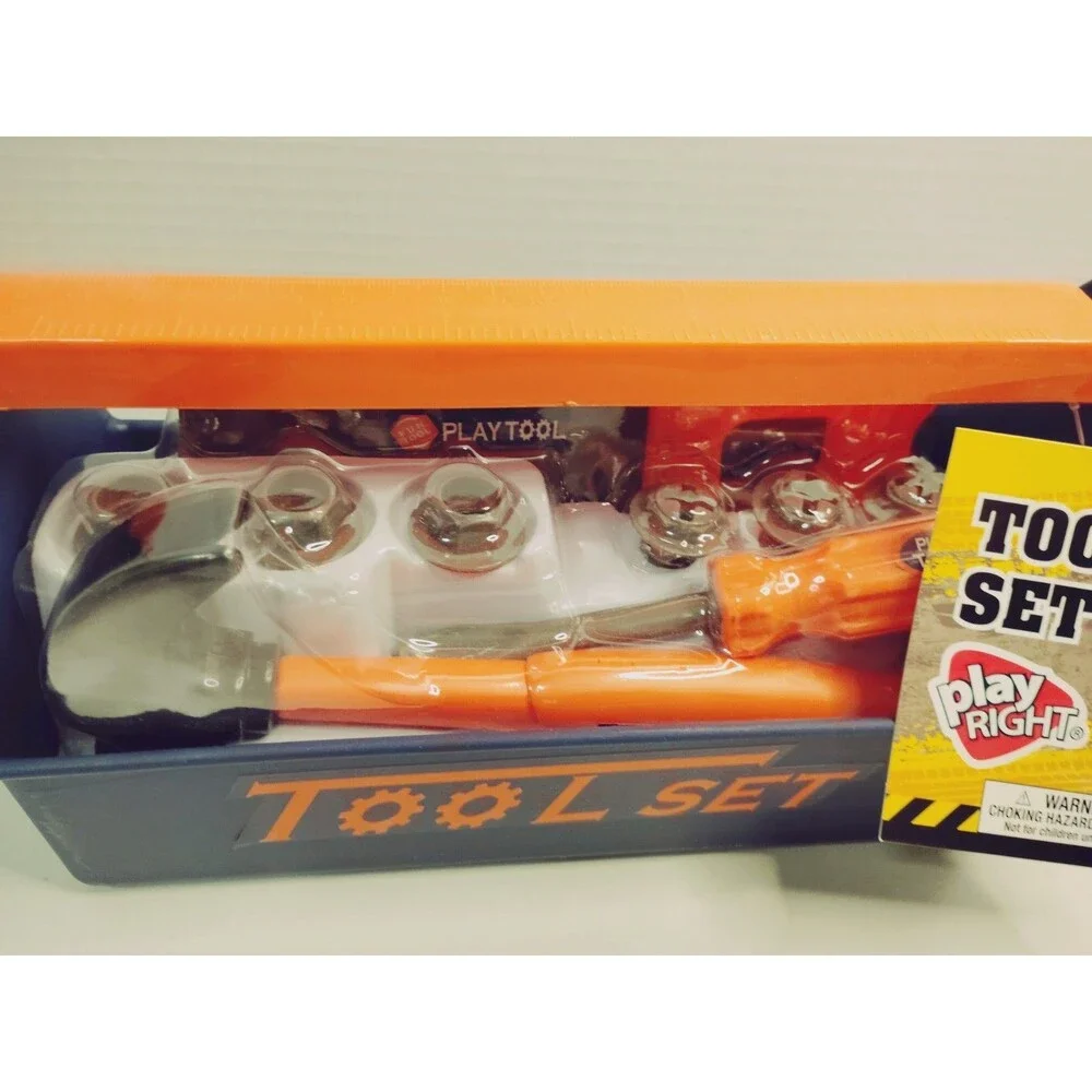 Play Right Pretend Play Tool Set w/ Carrying Caddy 11pc Blue/Orange Age 3+